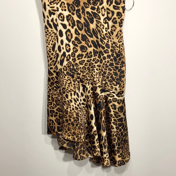 Satin Leopard Ruffle Asymmetric Hem Slip Dress - Picture 3 of 9